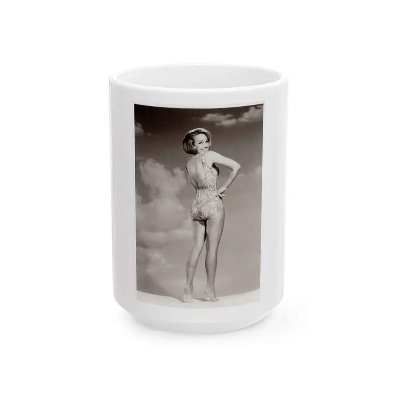 Terry Moore #43 – 1-Piece B&W Barefoot Swimsuit Cheesecake Photo from 60’s (Vintage Female Icon) White Coffee Mug