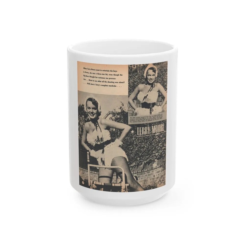 Terry Moore #657 – 8×11 Circa 50’s Magazine Page 2 B&W Photos & Captions (Vintage Female Icon) White Coffee Mug