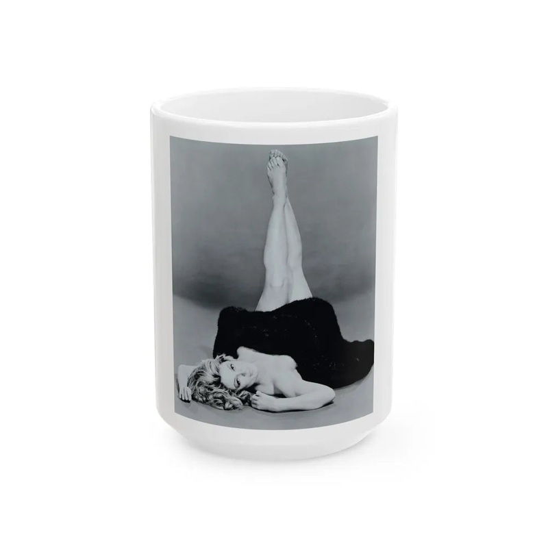 Sheree North #07 – 8×10 Full Body B&W Nude in Fur Cheesecake Photo cira 1960’s2 (Vintage Female Icon) White Coffee Mug