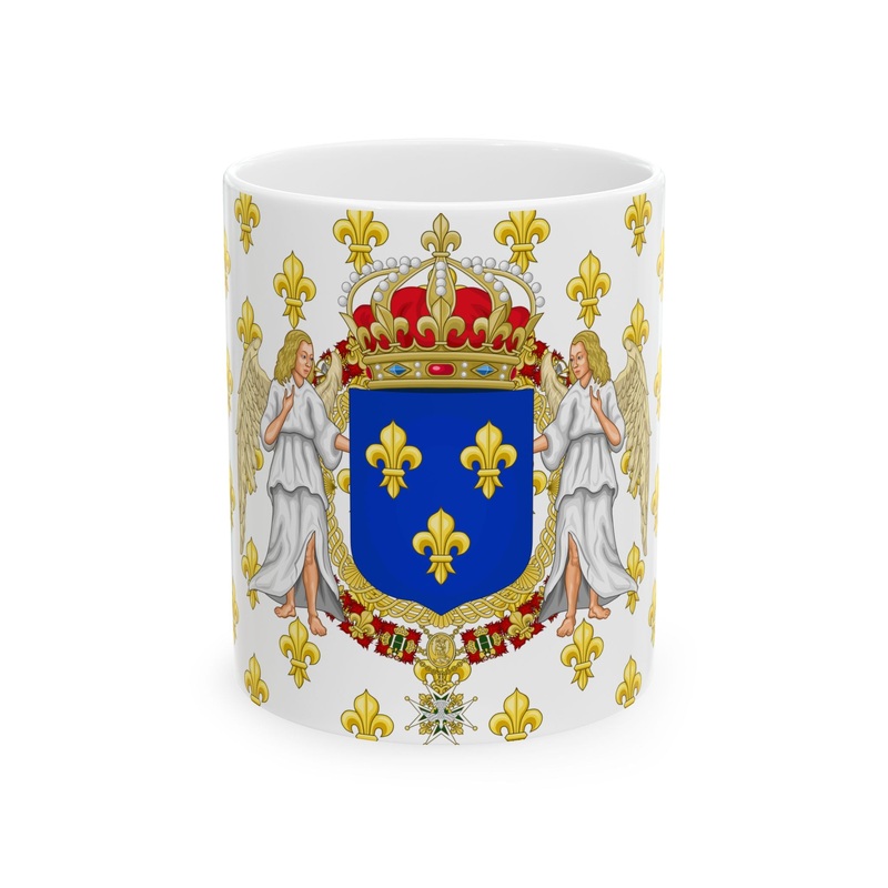Royal Standard of the Kingdom of France with an accurate red bonnet for the crown (France) White Coffee Mug