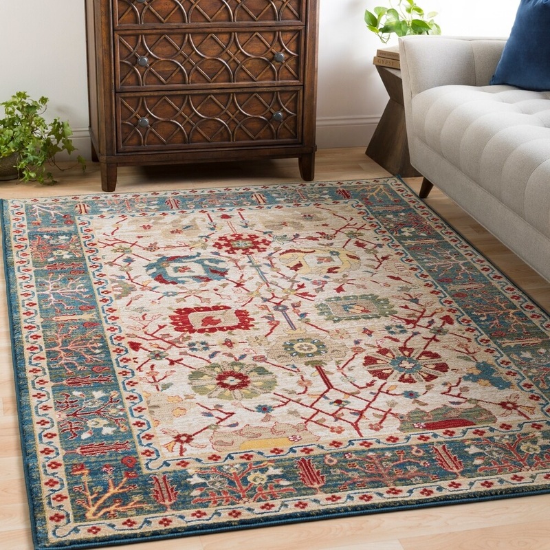 Vintage Oriental Damask Blue Accent Rug – 2′ x 3′