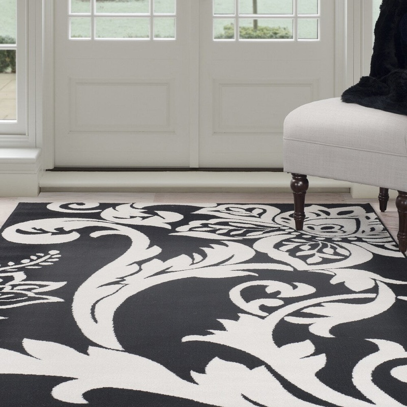 Windsor Home Flowers Area Rug – Black & Ivory 4′ x 6′