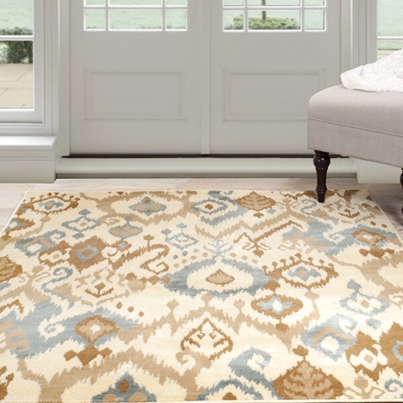 Windsor Home Ikat Area Rug – Cream & Blue 5′ x 7’7″