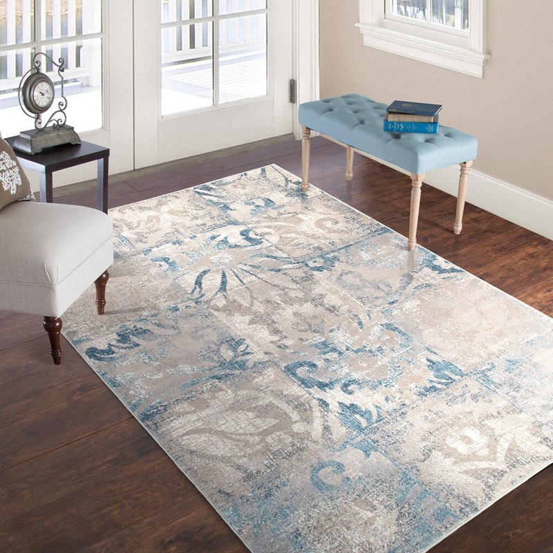 Windsor Home Vintage Patchwork Rug – Beige Blue