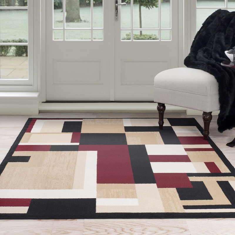 Windsor Home Modern Block Area Rug – Black & Red 8′ x 10′ – 8′ x 10′