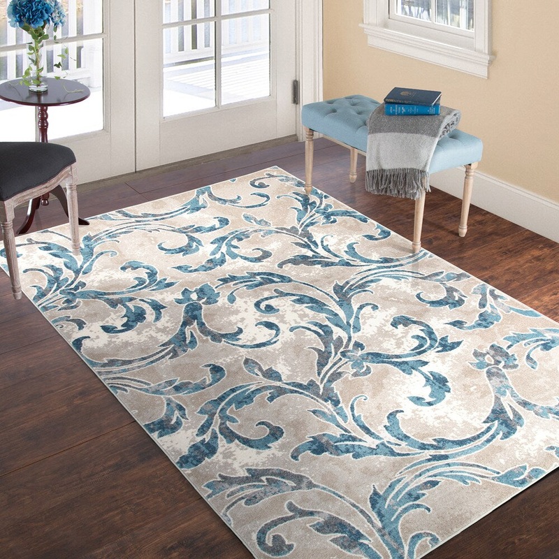 Windsor Home Vintage Leaves Rug – Ivory Blue – 3’3 x 5′ – 3’3″ x 5′