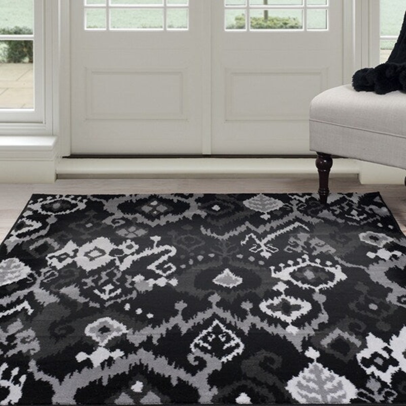 Windsor Home Ikat Area Rug – Black & Grey – 4′ x 6′