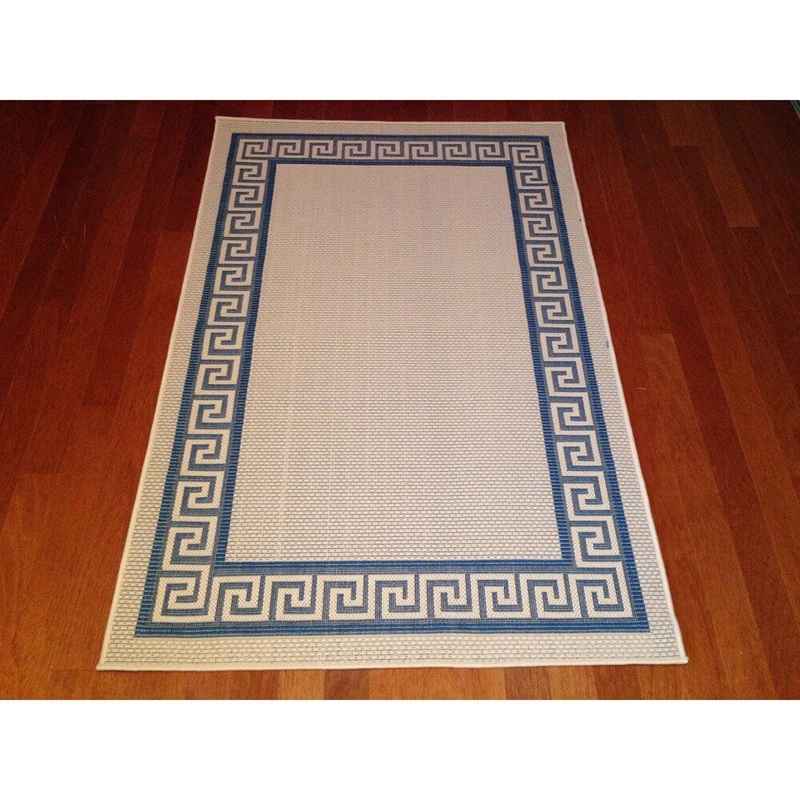 Woven Geometric Blue/ Beige Indoor/ Outdoor Rug