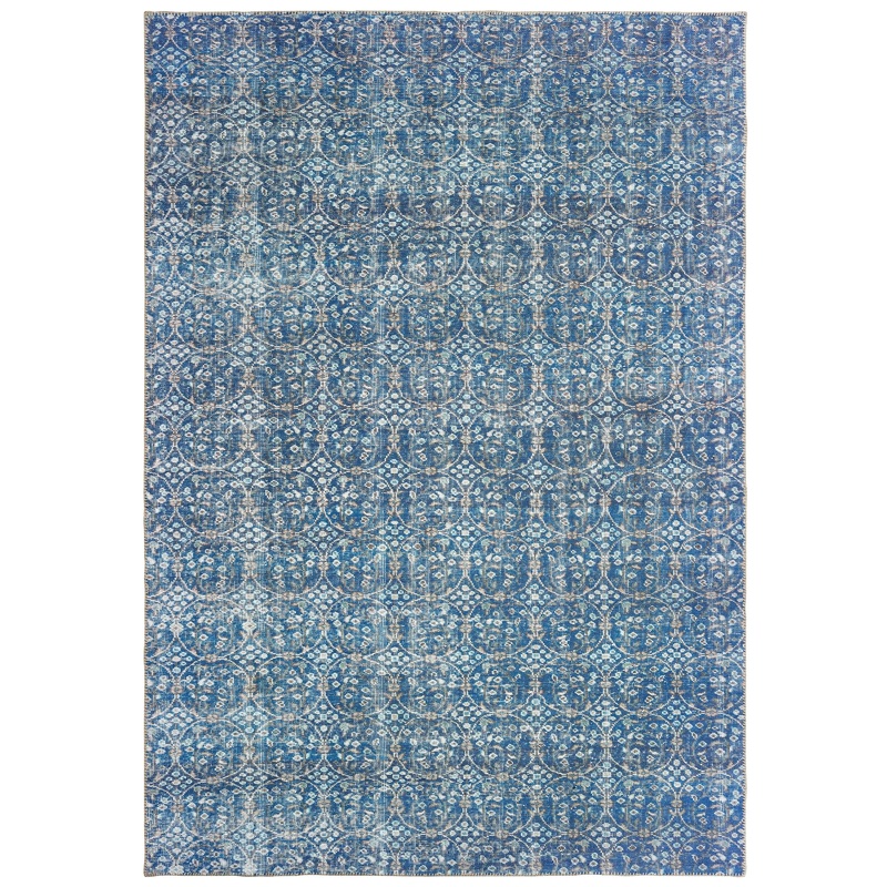 Vista Home Savannah Distressed Floral Blue and Brown Area Rug
