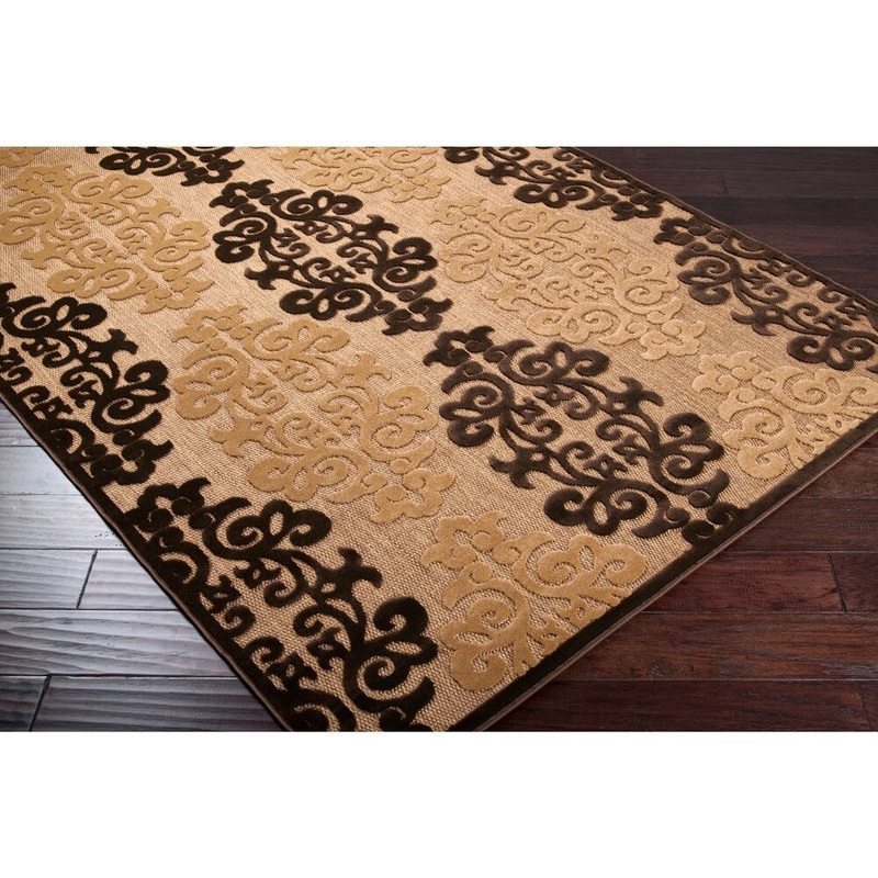 Woven Fenway Natural Indoor/Outdoor Damask Print Area Rug – 7’6″ Square/Surplus