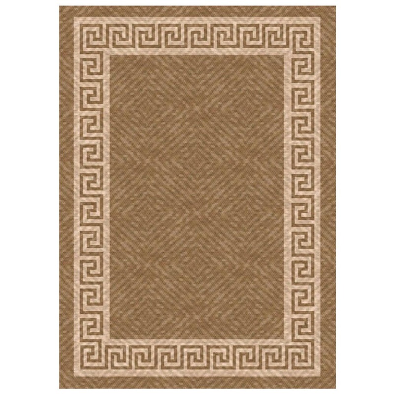 Woven Indoor/ Outdoor Greek Key Lt Brown/ Beige Patio Rug – 5’3 x 7’6