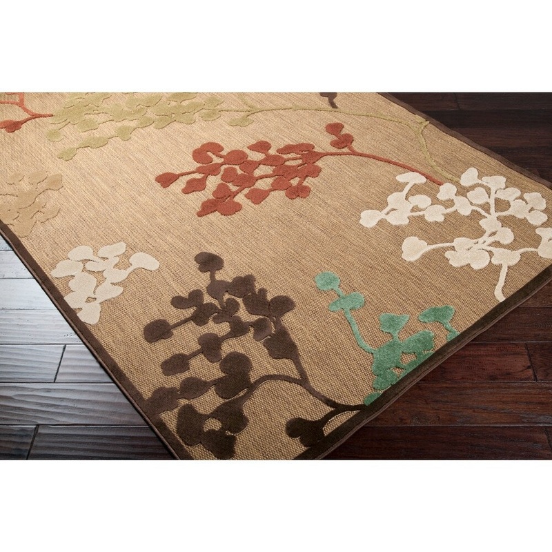 Woven Tan Zyn x Indoor/Outdoor Floral Area Rug – 7’6″ Square