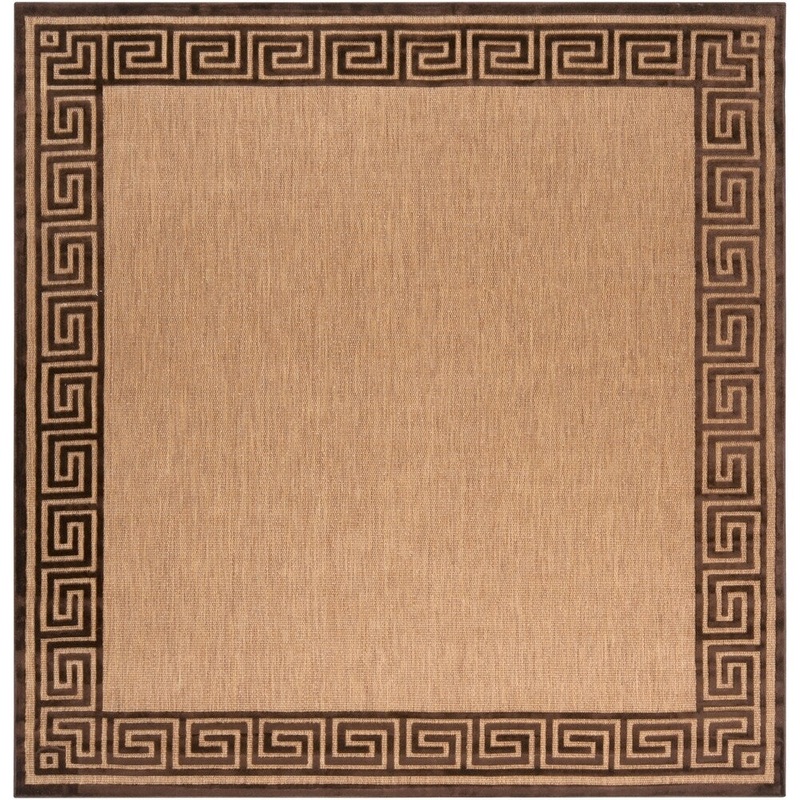 Woven Newbury Indoor/Outdoor Geo Border Area Rug – 7’6″ Square/Surplus