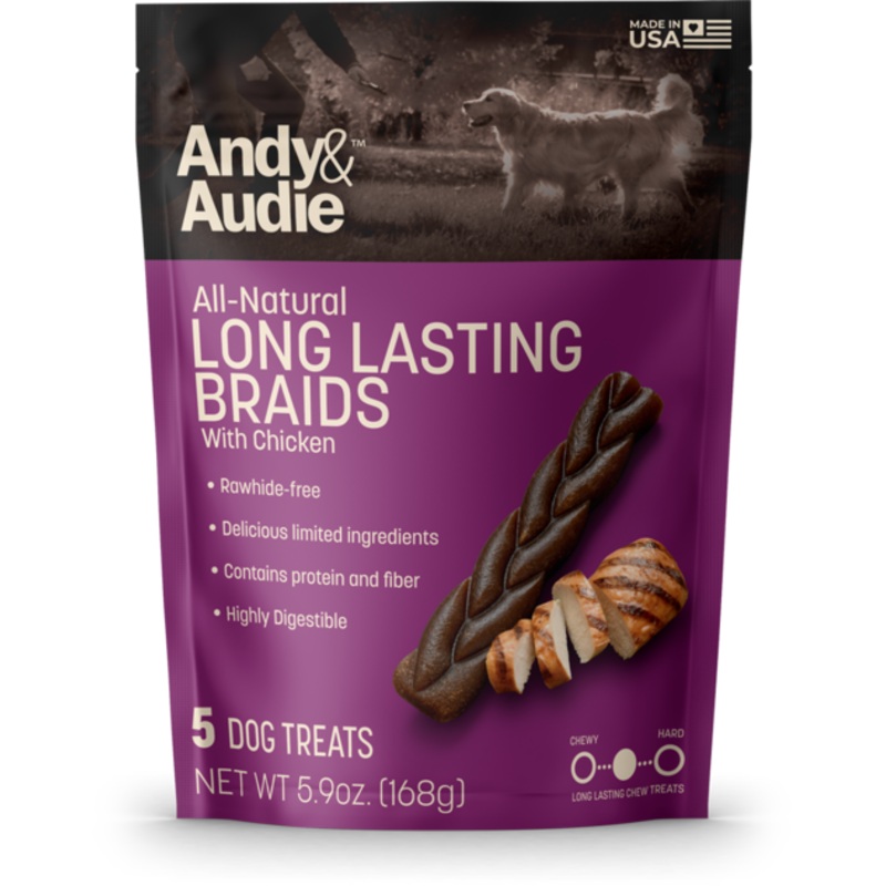 Andy & Audie All Natural Long Lasting Chew Braids with Chicken Dog Treats