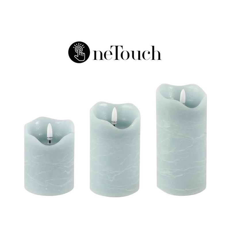 Touch Led Pillar Candles Set Of 3 Soft Blue