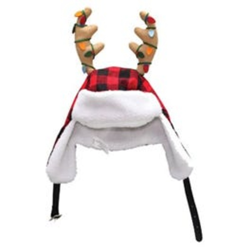 Reindeer Hat, Red & Black Plaid, 17-In.