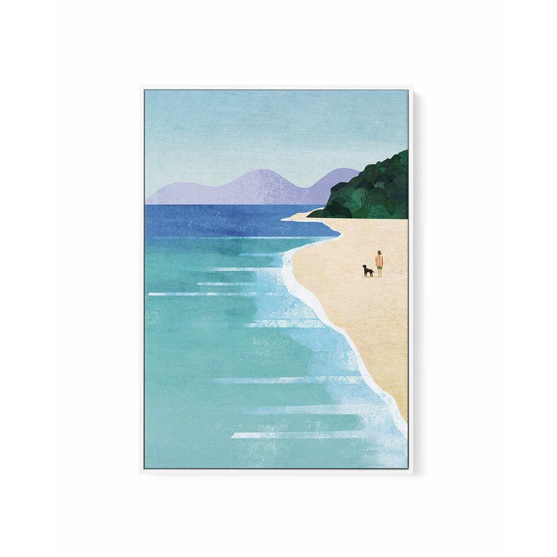 Beach Girl and Dog by Henry Rivers | Framed Canvas Art Print