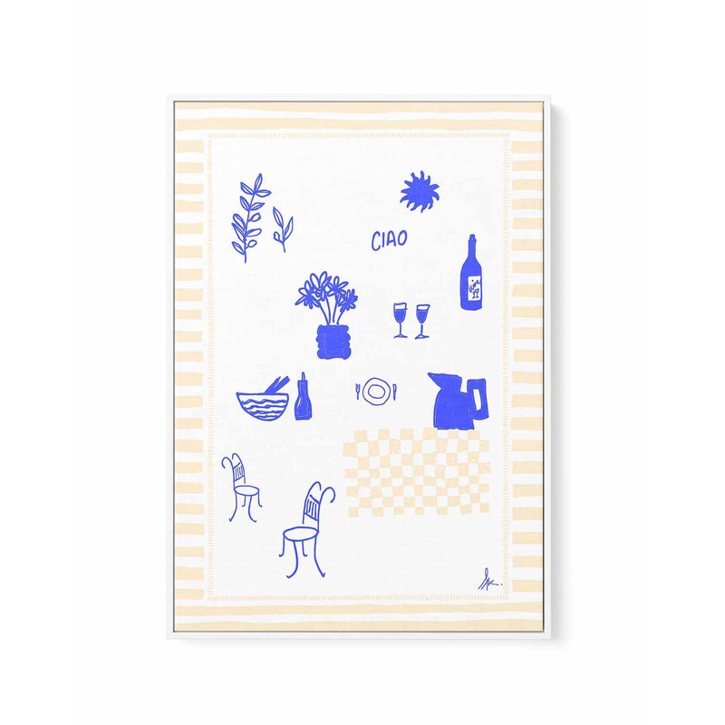 Ciao Deep Blue Beige by Anne Korako | Framed Canvas Art Print