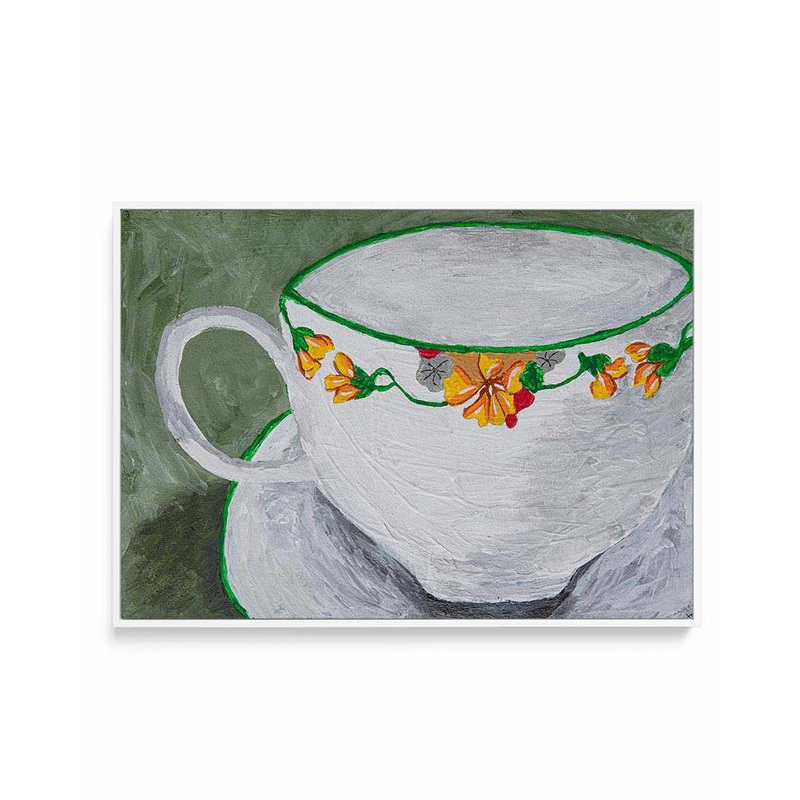 Teacup With Flowers by Dale Hefer | Framed Canvas Art Print