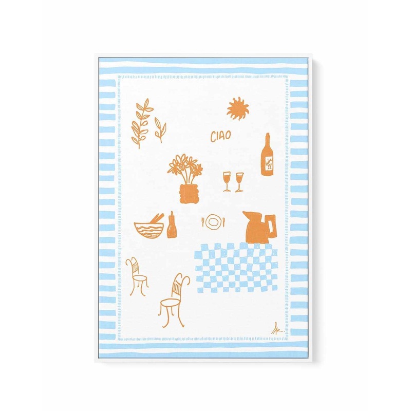 Ciao Tan Baby Blue by Anne Korako | Framed Canvas Art Print