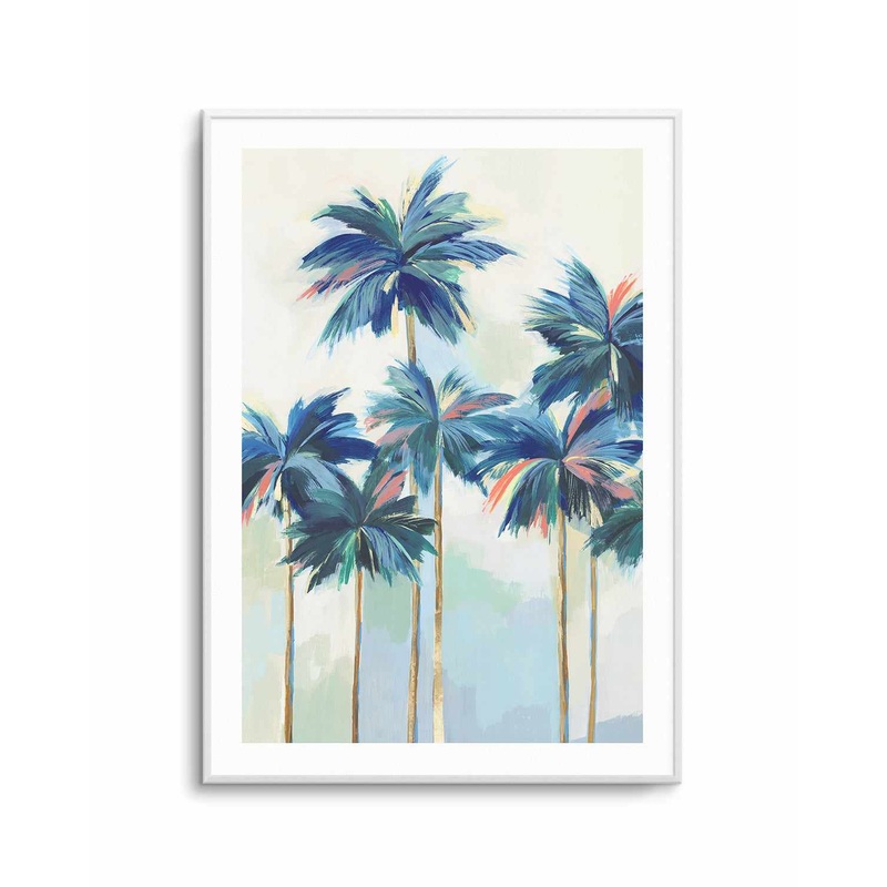 Sunset Teal Palms I Art Print