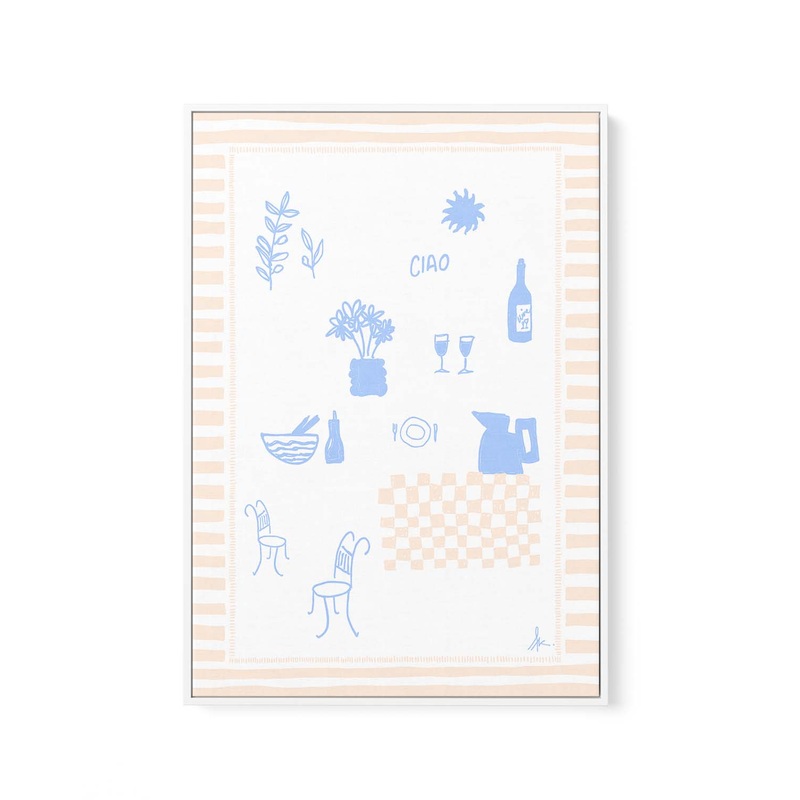 Ciao Soft Blue Pink by Anne Korako | Framed Canvas Art Print